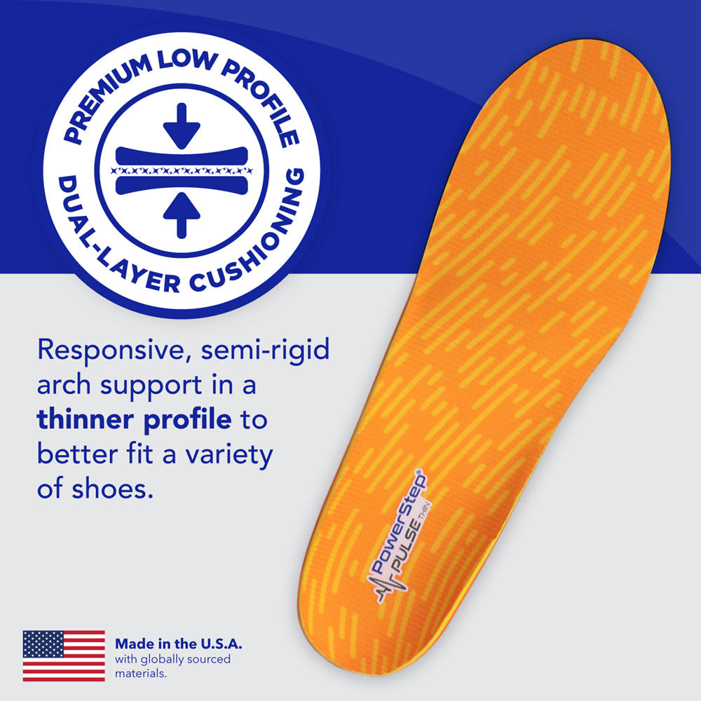 PowerStep PULSE Thin Insoles | Arch Pain Relief Insert, For Cleats and Spikes