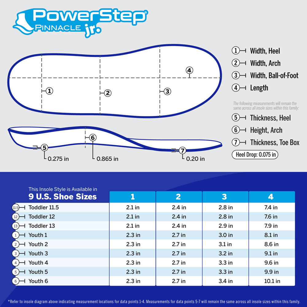 PowerStep Pinnacle Junior Insoles | Children's Pain Relief Shoe Insert
