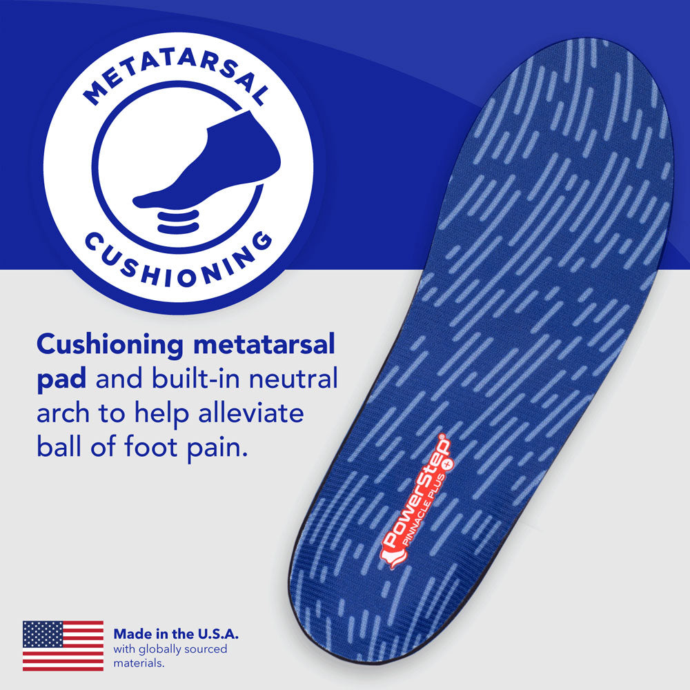 PowerStep Plus Insoles | Ball of Foot Pain Relief Orthotic, Metatarsalgia