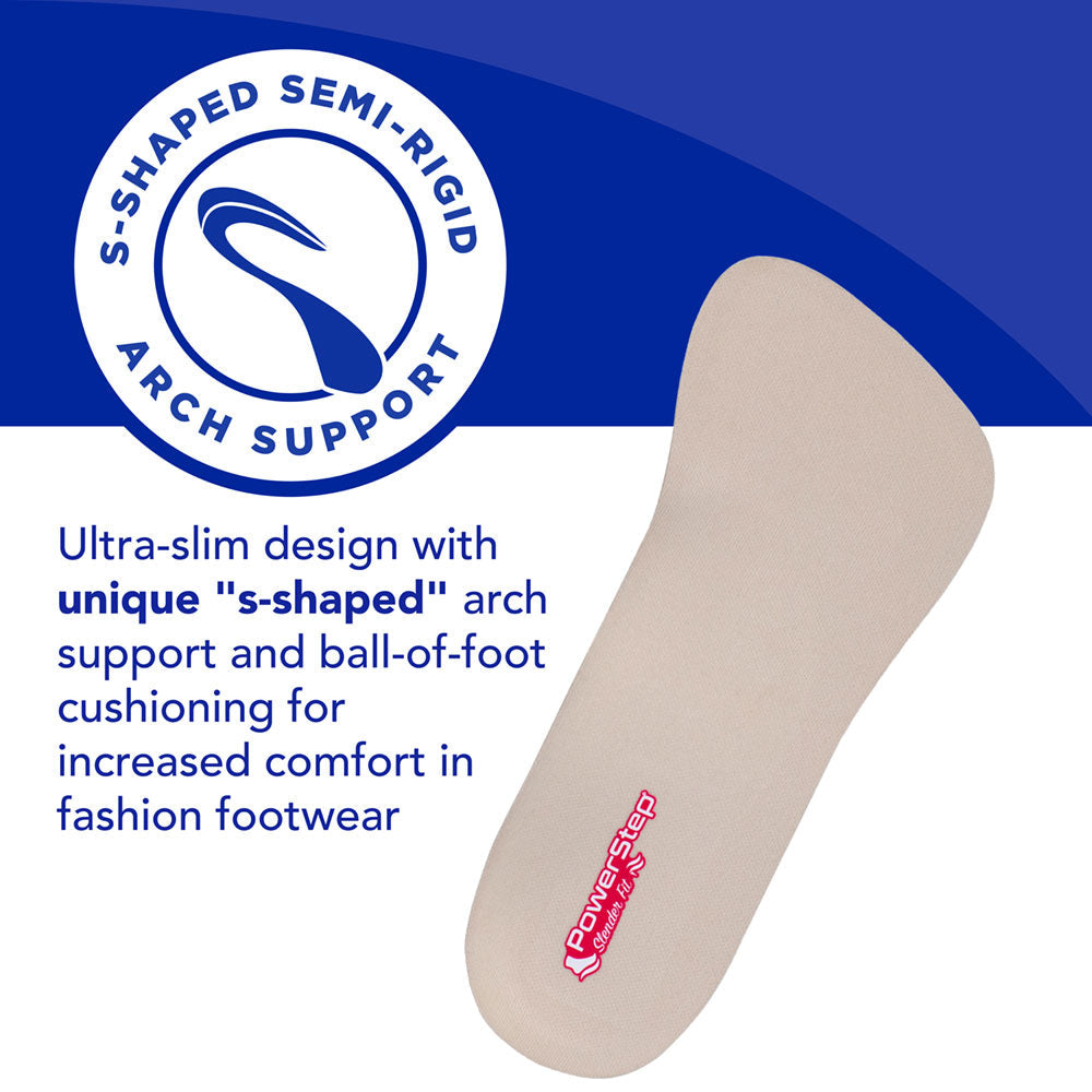 PowerStep SlenderFit 3/4 Insoles | Arch Support Shoe Insert for High Heels